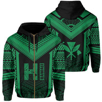 Hawaiian Kanaka Polynesian Zip up Hoodie Active Green Unisex Green - Polynesian Pride