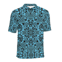 Polynesian Polo Shirt Grown Blue White - Polynesian Pride