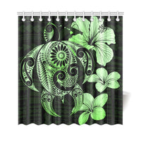 Hibiscus Plumeria Mix Polynesian Green Turtle Shower Curtain - Polynesian Pride