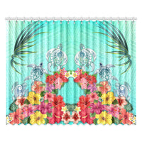 Three Turtle And Hibiscus Window Curtain( Two Piece) One Size 52"x84"(Two Pieces) Turquoise - Polynesian Pride