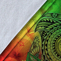 Fsm Polynesian Premium Blanket - Manta Ray Tropical Flowers (Green) - Polynesian Pride