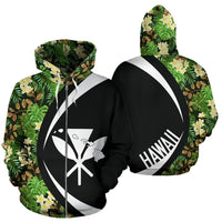 Kanaka Tropical Leaves and Plumeria Zipper Hoodie Circle Style Unisex Black - Polynesian Pride