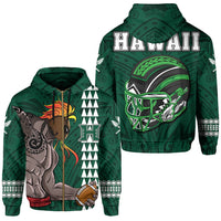 Polynesian Warrior Helmet Football Kanaka Kakau Hawaii Zip Hoodie Green Unisex Green - Polynesian Pride