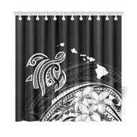 Hawaii Map Plumeria Polynesian White Turtle Shower Curtain - Polynesian Pride