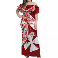 Wallis et Futuna Off Shoulder Long Dress Version Luxurious Red LT13 Long Dress Red - Polynesian Pride