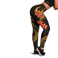 Pohnpei Micronesian Women Legging - Gold Plumeria - Polynesian Pride