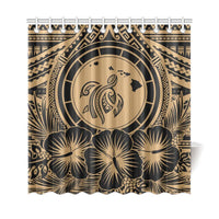 Hawaii Map Honu Hibiscus Gold Polynesian Shower Curtain - Polynesian Pride