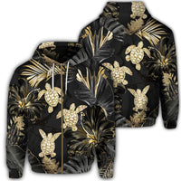 Hawaiian Golden Tropical Turtle Zip Hoodie Unisex Art - Polynesian Pride