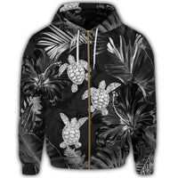 Hawaiian Silver Tropical Turtle Zip Hoodie - Polynesian Pride
