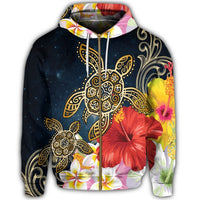 Hawaiian Hawaii Honu Hibiscus Galaxy Zip Hoodie - Polynesian Pride