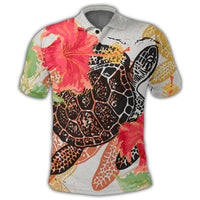 Hawaiian Hawaii Turtle Art Hibiscus Polo Shirt - Polynesian Pride