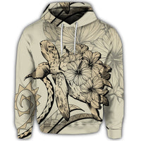 Hawaiian Hoodie Hawaiian Turtle Hibiscus Polynesian Vintage Hoodie Beige - Polynesian Pride