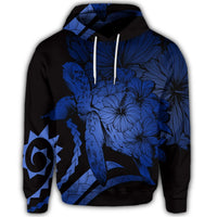 Hawaiian Hoodie Hawaiian Turtle Hibiscus Polynesian Vintage Hoodie Blue - Polynesian Pride