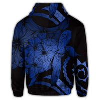 Hawaiian Hawaii Turtle Hibiscus Polynesian Vintage Zip Hoodie Blue - Polynesian Pride