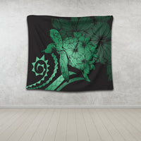 Hawaiian - Hawaii Turtle Hibiscus Polynesian Vintage Tapestry - Green - AH - Polynesian Pride