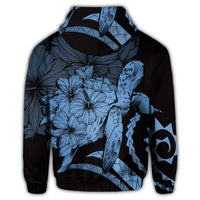 Hawaiian Hawaii Turtle Hibiscus Polynesian Vintage Zip Hoodie Pastel Blue - Polynesian Pride