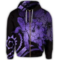 Hawaiian Hawaii Turtle Hibiscus Polynesian Vintage Zip Hoodie Purple - Polynesian Pride