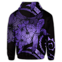 Hawaiian Hawaii Turtle Hibiscus Polynesian Vintage Zip Hoodie Purple - Polynesian Pride