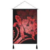 Hawaiian - Hawaii Turtle Hibiscus Polynesian Vintage Hanging Poster - Red - AH Hanging Poster Cotton And Linen - Polynesian Pride