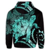 Hawaiian Hawaii Turtle Hibiscus Polynesian Vintage Zip Hoodie Turquoise - Polynesian Pride