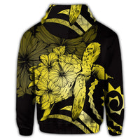 Hawaiian Hawaii Turtle Hibiscus Polynesian Vintage Zip Hoodie Yellow - Polynesian Pride
