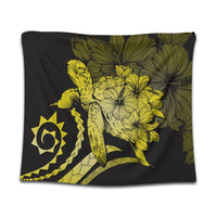 Hawaiian - Hawaii Turtle Hibiscus Polynesian Vintage Tapestry - Yellow - AH Wall Tapestry Black - Polynesian Pride