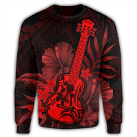 Hawaiian - Hawaii Ukulele Flower Sweatshirt - Red - AH - Polynesian Pride