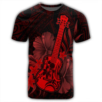 Hawaiian Hawaii Ukulele Flower T Shirt Red - Polynesian Pride