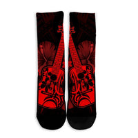 Hawaiian - Hawaii Ukulele Flower Crew Socks - Red - AH - Polynesian Pride