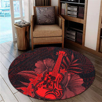 Hawaiian - Hawaii Ukulele Flower Round Carpet - Red - AH - Polynesian Pride
