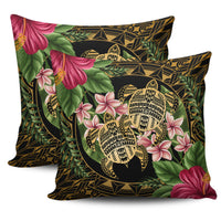 hawaiiPillow Case - Turtle Strong Pattern Hibiscus Plumeria Art AH One Style Zippered Pillow Cases 18"x 18" (Twin Sides) (Set of 2) Black - Polynesian Pride