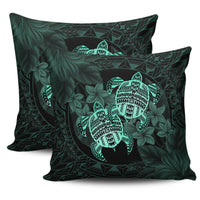 hawaiiPillow Case - Turtle Strong Pattern Hibiscus Plumeria Turquoise AH One Style Zippered Pillow Cases 18"x 18" (Twin Sides) (Set of 2) Turquoise - Polynesian Pride