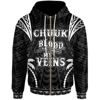 Chuuk Zip up Hoodie Blood Runs Through My Veins Style Black Unisex Black - Polynesian Pride