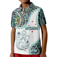 Custom New Zealand Maori Polo Shirt Aotearoa Manaia Basic Paua Shell LT9 Kid White - Polynesian Pride