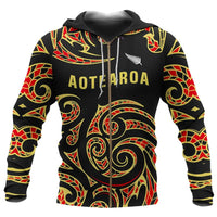 Aotearoa Zip up Hoodie Maori Unisex Black - Polynesian Pride