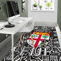 Fiji Area Rug Tapa Patterns White And Black Style LT6 - Polynesian Pride