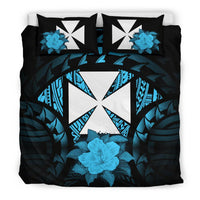 Wallis And Futuna Duvet Cover Set - Wallis And Futuna Coat Of Arms & Turquoise Hibiscus Art - Polynesian Pride