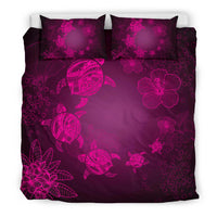 Hawaiian Plumeria Hibiscus Turtle Under The Sea Polynesian Bedding Set Pink - Polynesian Pride