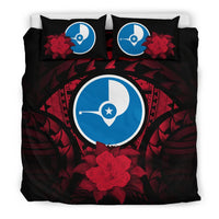 Yap Duvet Cover Set - Yap Flag & Red Hibiscus Red - Polynesian Pride