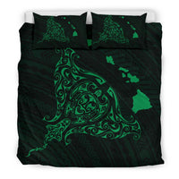 Hawaiian Map Rays Turle Polynesian Bedding Set - Green - Polynesian Pride