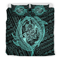 Hawaiian Hammerhead Shark Yin Yang Polynesian Bedding Set - Turquoise - Polynesian Pride