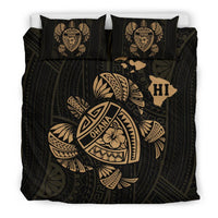 Hawaiian Map Turtle Ohana Hibicus Polynesian Bedding Set - Gold - Polynesian Pride