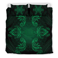 Hawaiian Turtles Tribal Mask Polynesian Bedding Set Green - Polynesian Pride
