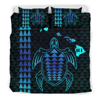 Hawaiian Map Kakau Turtle Polynesian Bedding Set - Blue - Polynesian Pride