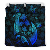 Hawaiian Map Palm Trees Fish Hook Polynesian Bedding Set Colorful Blue - Polynesian Pride