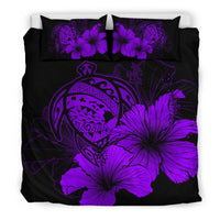 Hawaiian Map Turtle Hibiscus Polynesian Bedding Set - Purple - Polynesian Pride