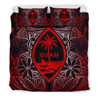 Guam Polynesian Bedding Set - Red Hibiscus Coat Of Arms - Polynesian Pride
