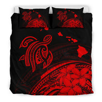 Hawaiian Map Turtle Plumeria Polynesian Bedding Set Red - Polynesian Pride