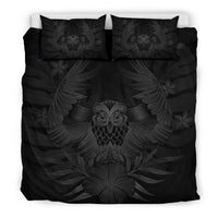 Hawaiian Owl Hibiscus Plumeria Polynesian Bedding Set - Gray - Polynesian Pride