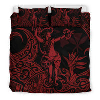 Polynesian Bedding Set - Hawaii Duvet Cover Set Hula Girl Red - Polynesian Pride